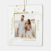 Gold Framed Foto Ons eerste kersthuwelijk Keramisch Ornament (Links)
