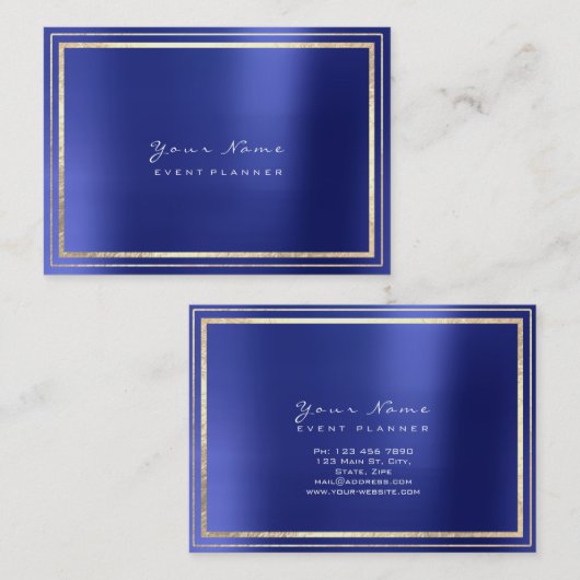 Gold Framed Minimale metalen kobalt Sapphire Blue Visitekaartje (Voorkant / Achterkant)