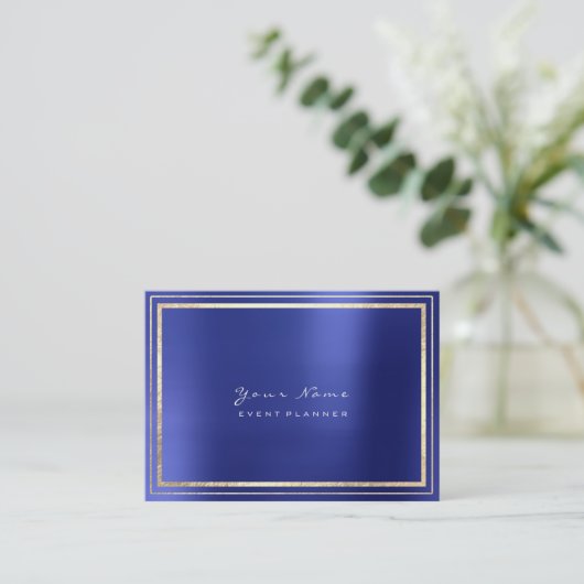 Gold Framed Minimale metalen kobalt Sapphire Blue Visitekaartje (Staand voorkant)