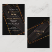 Gold Framed Modern Black Afstudeerder Party Invita Notitiekaartje (Voorkant / Achterkant)