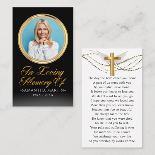 Gold Framed Photo Funeral Prayer Kaart Visitekaartje (Voorkant / Achterkant)
