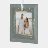 Gold Framed Photo Our First Christmas Married  Glas Ornament (Voorkant links)