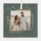 Gold Framed Photo Our First Christmas Married  Glas Ornament (Achterkant)