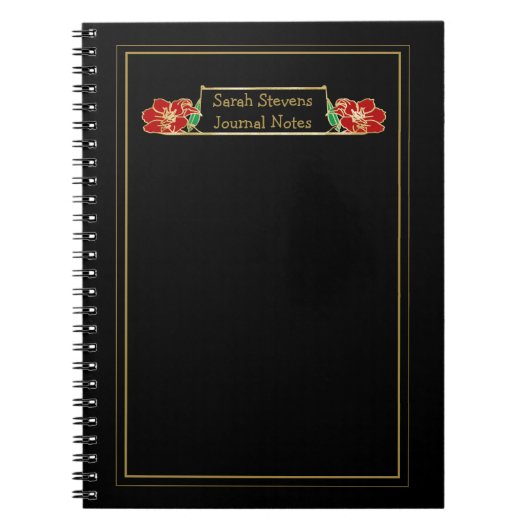Gold Framed  Red Floral Notitieboek (Voorkant)