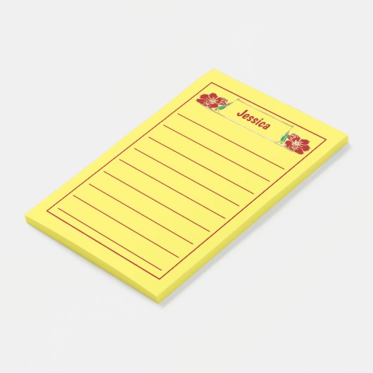 Gold Framed  Red Floral Post-it® Notes (Schuin)