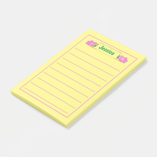 Gold Framed Roze Floral Grafisch Post-it® Notes (Schuin)