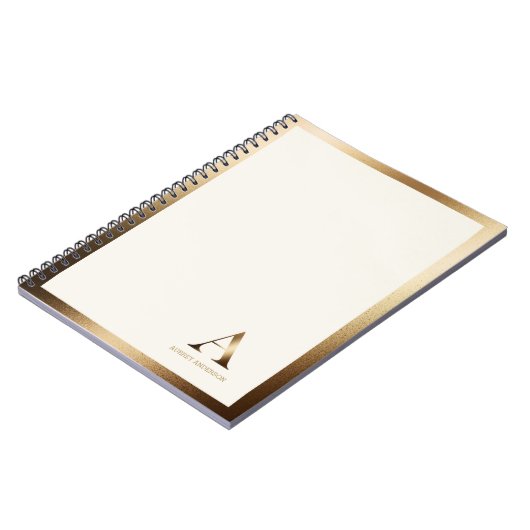Gold Framed Simple Gold Monogram | Ivoor van wit Notitieboek (Linkerzijde)