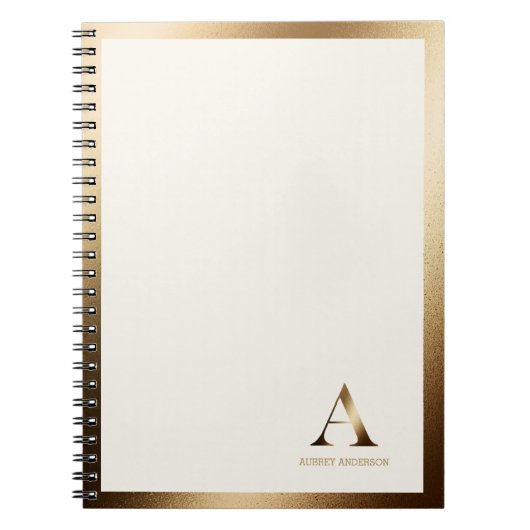 Gold Framed Simple Gold Monogram | Ivoor van wit Notitieboek (Voorkant)