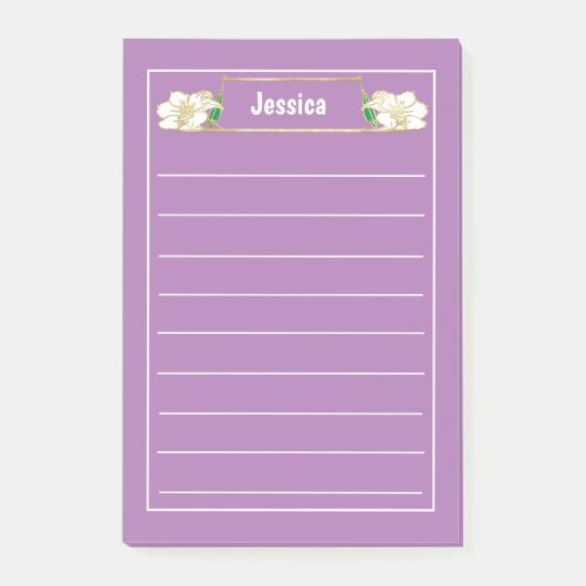 Gold Framed  White Floral Graphic Post-it® Notes (Voorkant)