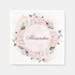 Gold FrameFloral Persoonsnaam Roze Roses Servet