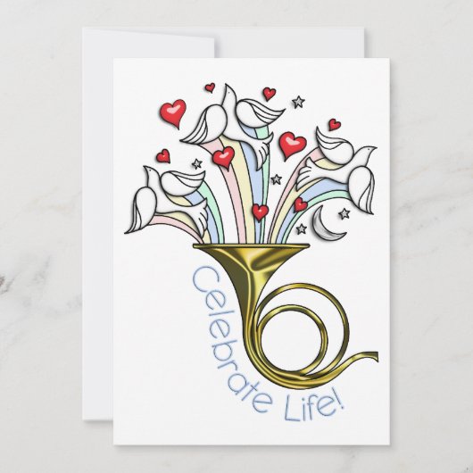 Gold French Horn, Doves, Hearts, Celebrate Life Kaart (Voorkant)