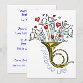 Gold French Horn, Doves, Hearts, Celebrate Life Kaart (Voorkant / Achterkant)