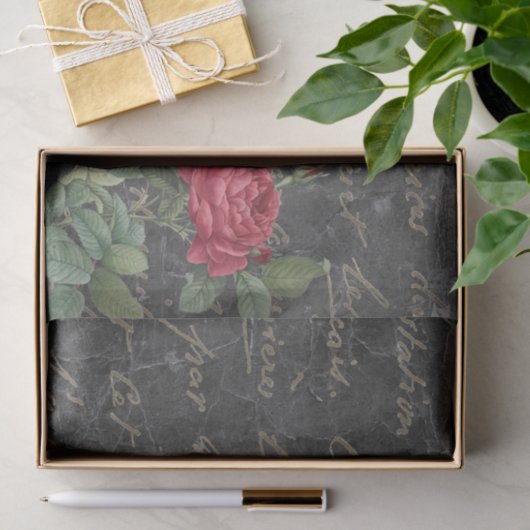 Gold French Script Chalkboard Roos  Tissuepapier (Geschenk)