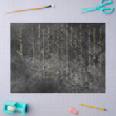 Gold French Script op Distsed Grey Decoupage Tissuepapier (Craft)