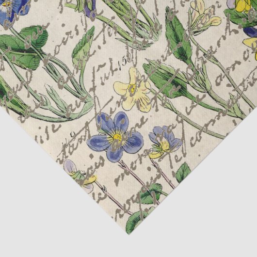 Gold French Script Viola Flowers  Tissuepapier (Detail)