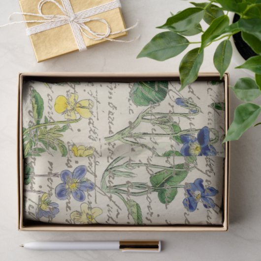 Gold French Script Viola Flowers  Tissuepapier (Geschenk)