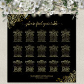Gold Frills 15 Table Wedding Seating Chart Black Poster