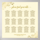 Gold Frills 15 table Wedding Seating Chart Cream Poster (Voorkant)
