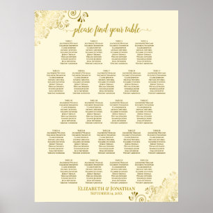 Gold Frills 22 table Wedding Seating Chart Cream Poster
