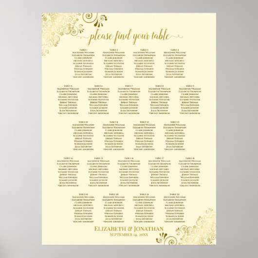 Gold Frills 22 table Wedding Seating Chart Cream Poster (Voorkant)