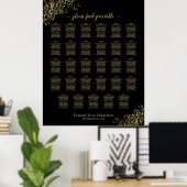 Gold Frills 29 Table Wedding Seating Chart Black Poster (Thuiskantoor)