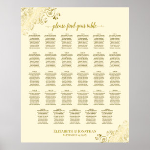 Gold Frills 29 table Wedding Seating Chart Cream Poster
