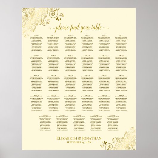 Gold Frills 29 table Wedding Seating Chart Cream Poster (Voorkant)