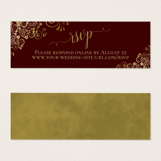 Gold Frills Auburn Brown Wedding RSVP Online Kaart (Voorkant /achterkant)