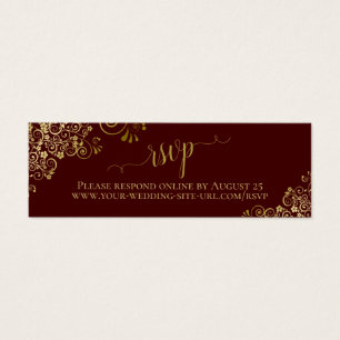 Gold Frills Auburn Brown Wedding RSVP Online Kaart