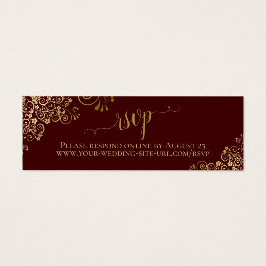 Gold Frills Auburn Brown Wedding RSVP Online Kaart (Voorkant)