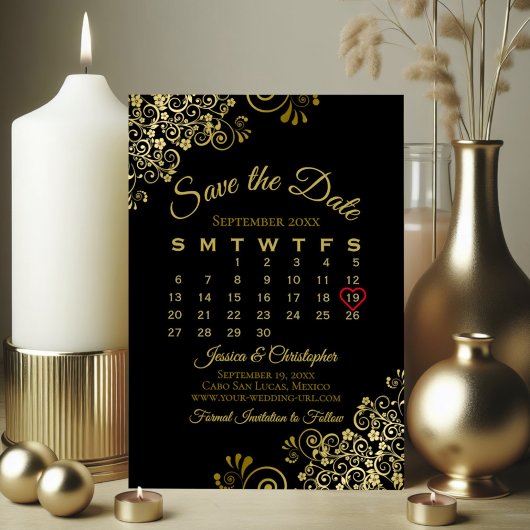Gold Frills Black Simple Elegant WeddenAgenda Save The Date