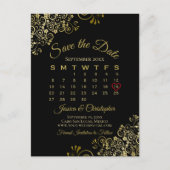 Gold Frills Black Wedding Save the Date Calendar Aankondigingskaart (Voorkant)
