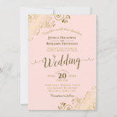 Gold Frills Blush Pink Elegant Calligraphy Wedding Kaart (Voorkant)