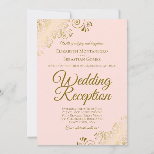 Gold Frills & Blush Pink Elegant Weddenschappen Re Kaart (Voorkant)