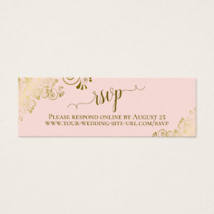 Gold Frills Blush Pink Weddenschap RSVP Online Car Mini Visitekaartjes