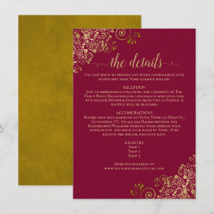 Gold Frills Burgundy Maroon Wedding Details Informatiekaartje