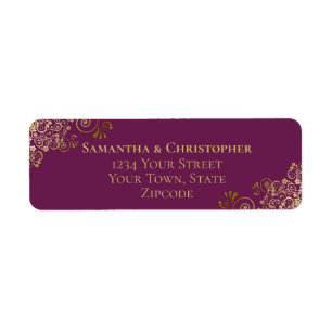 Gold Frills Cassis Paars Wedding Return Address Etiket