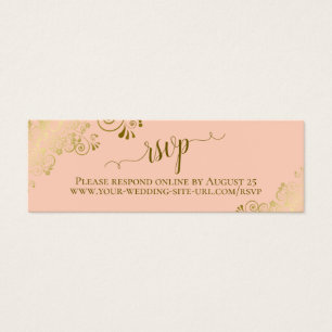 Gold Frills Coral Peach Wedding RSVP Online Card Mini Visitekaartjes