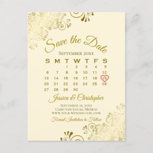 Gold Frills Cream Weddenschap Bespaar de kalender Aankondigingskaart
