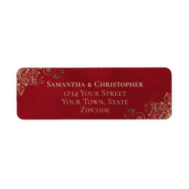 Gold Frills Crimson Red Wedding Return Address Etiket
