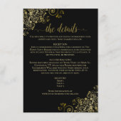 Gold Frills Elegant Black Wedding Details Informatiekaartje (Voorkant)