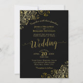 Gold Frills Elegant Black Wedding Kaart (Voorkant)