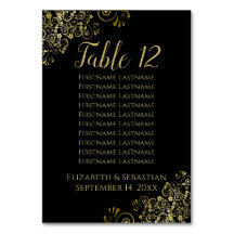 Gold Frills Elegant Black Wedding Seating Chart