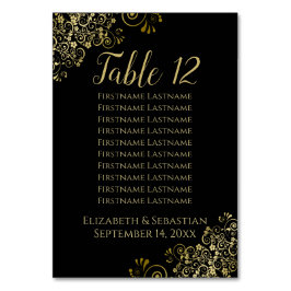 Gold Frills Elegant Black Wedding Seating Chart Kaart
