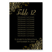 Gold Frills Elegant Black Wedding Seating Chart Kaart (Achterkant)