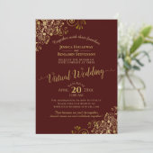 Gold Frills Elegant Burgundy Virtual Weddenschap Kaart (Staand voorkant)