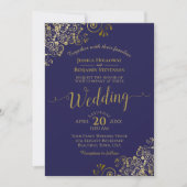 Gold Frills Elegant Navy Blue Wedding Kaart (Voorkant)