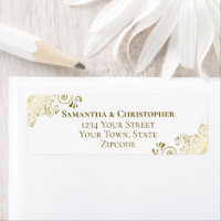 Gold Frills Elegant White Wedding Return Address