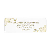 Gold Frills Elegant White Wedding Return Address
