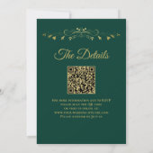 Gold Frills Emerald Green Elegant QR Code Weddensc Kaart (Achterkant)